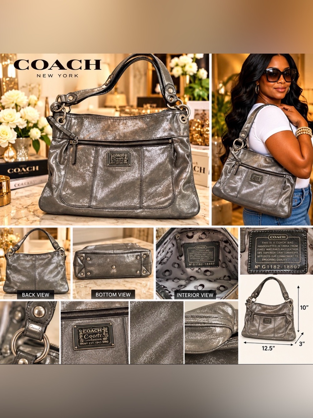 Coach Metallic Silver Shoulder Bag - Coach